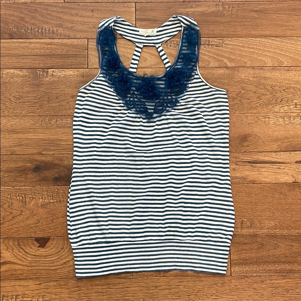 Women’s Mine Blue Off White Striped Tank Top - Size M